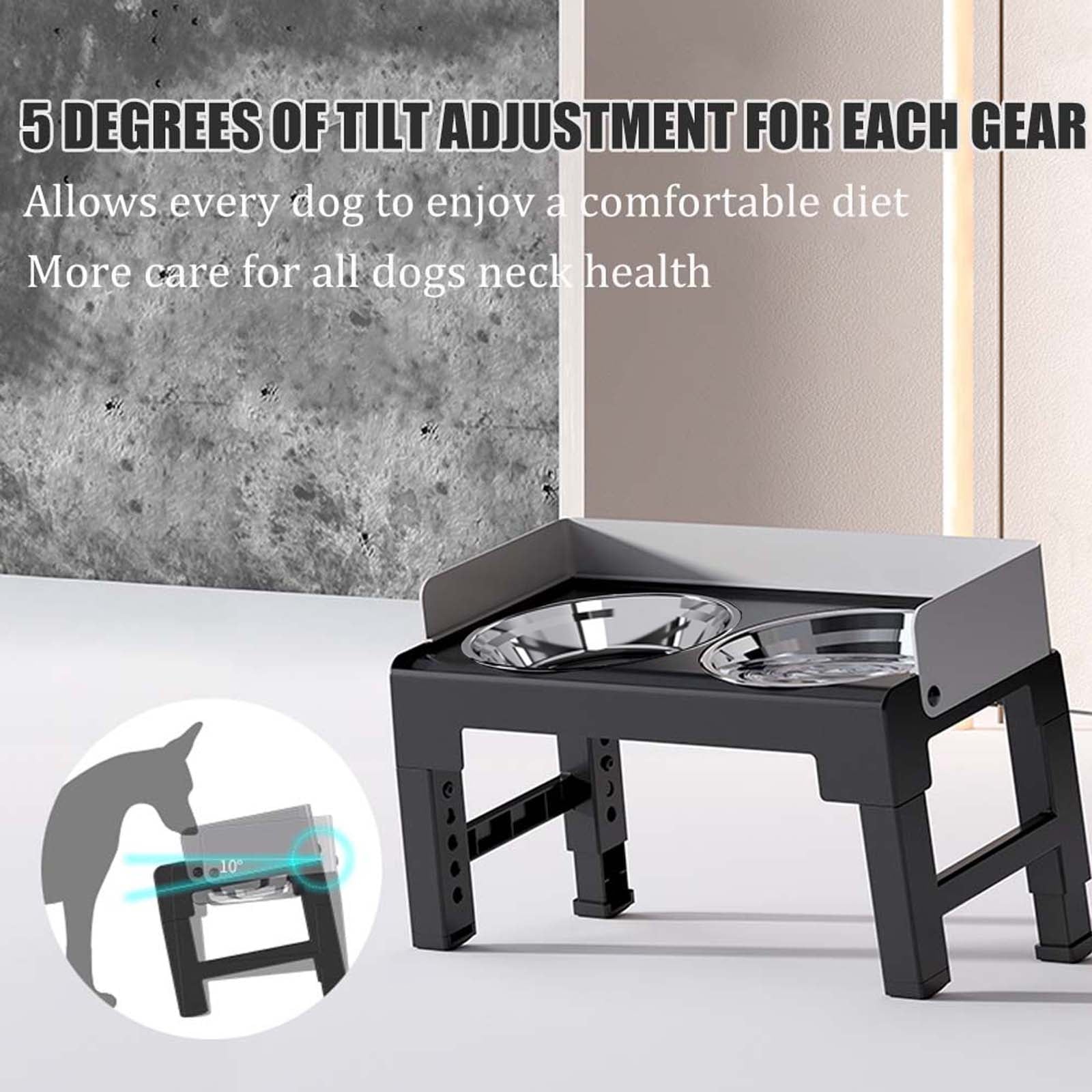 Elevated Stainless Steel Dog Double Bowls with Mess Proof High Wall