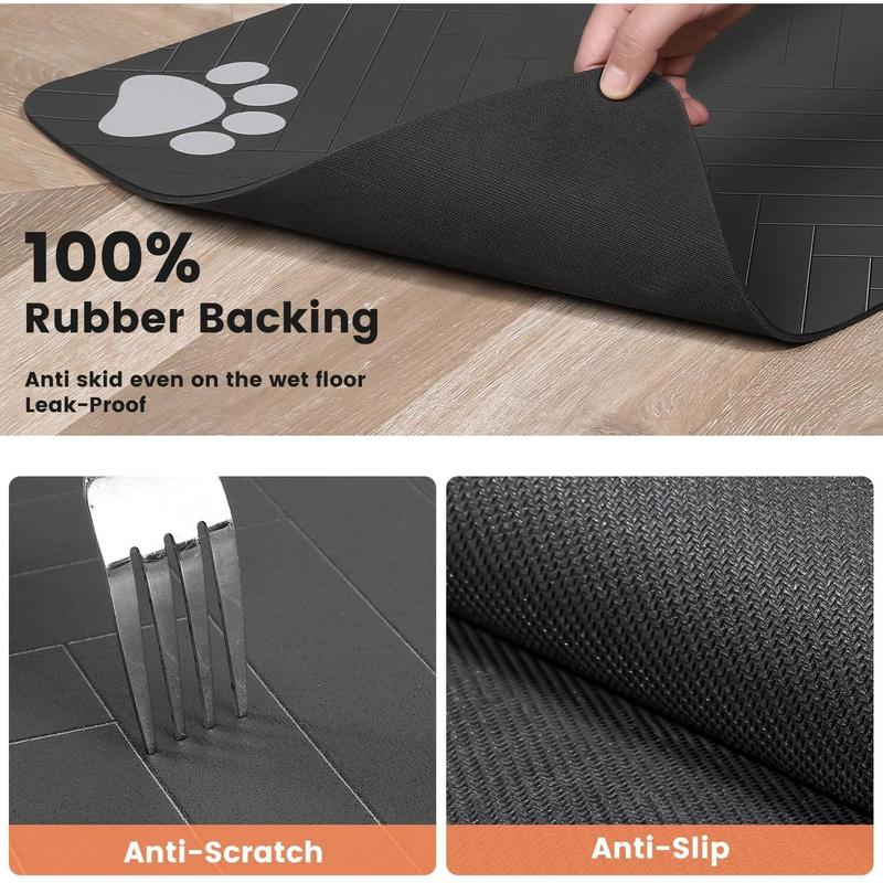 Absorbent Pet Feeding Mat – Quick-Dry Food & Water Placemat with Non-Slip Waterproof Rubber Backing – 20" x 12" Machine Washable Splash Guard for Dogs & Cats (Striped Dark Gray)