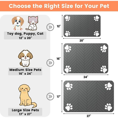 Absorbent Pet Feeding Mat – Quick-Dry Food & Water Placemat with Non-Slip Waterproof Rubber Backing – 20" x 12" Machine Washable Splash Guard for Dogs & Cats (Striped Dark Gray)