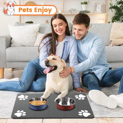 Absorbent Pet Feeding Mat – Quick-Dry Food & Water Placemat with Non-Slip Waterproof Rubber Backing – 20" x 12" Machine Washable Splash Guard for Dogs & Cats (Striped Dark Gray)