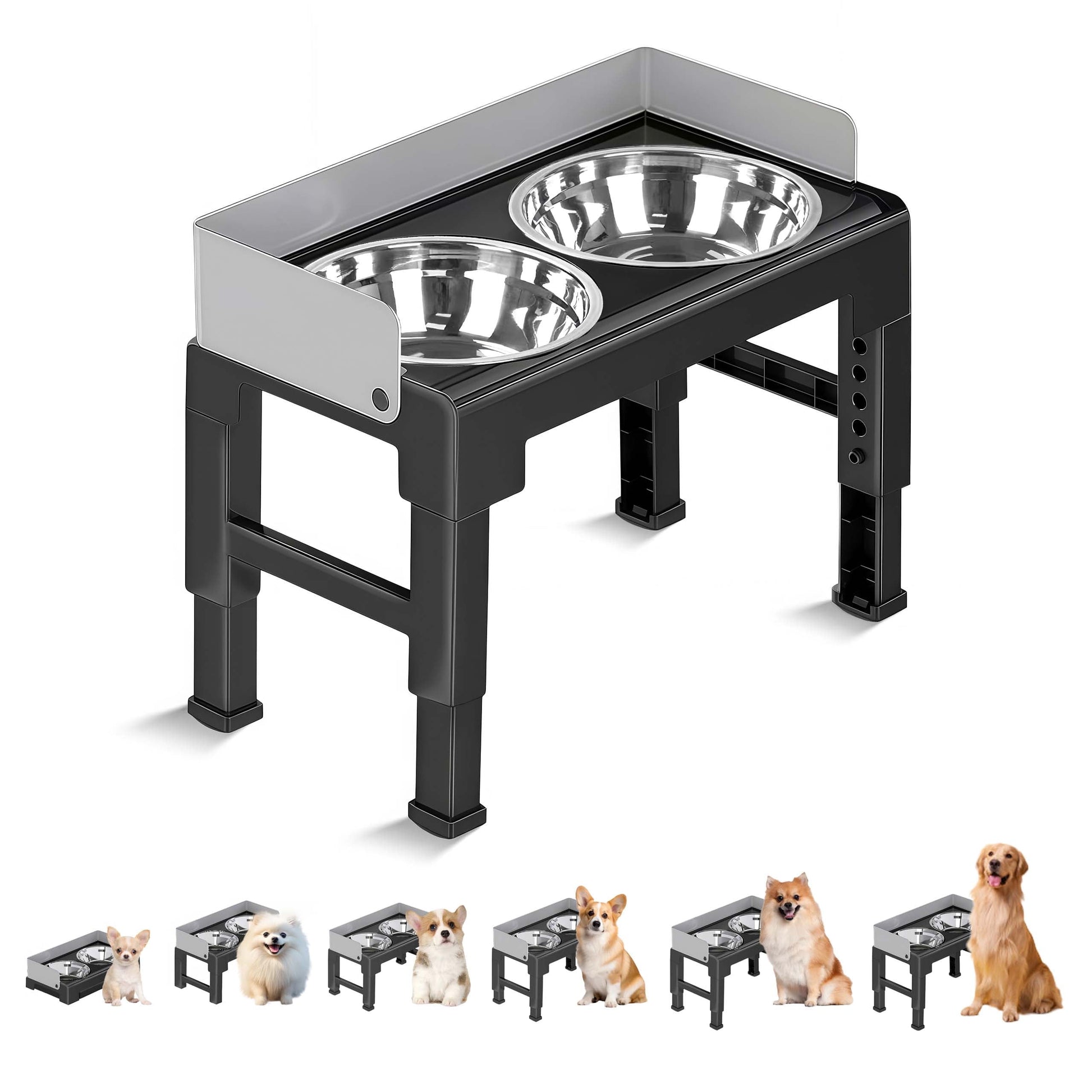 Elevated Stainless Steel Dog Double Bowls with Mess Proof High Wall