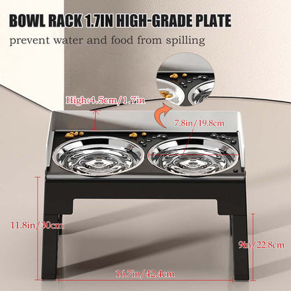 Elevated Stainless Steel Dog Double Bowls with Mess Proof High Wall